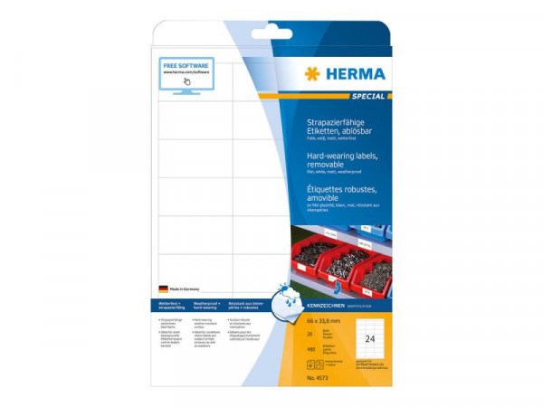 HERMA Folien-Etiketten A4 66x33,8mm weiß ablösbar 480St.