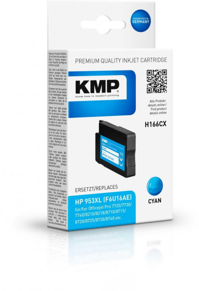 KMP Patrone HP 953XL (F6U16AE) cyan 2000 S. H166 refilled