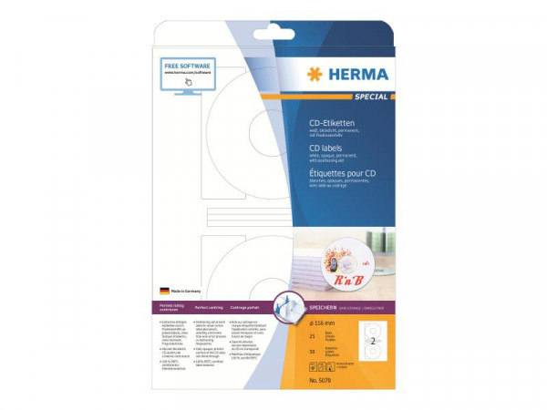 HERMA CD-Etiketten A4 weiß 116 mm Papier blickdicht 50 St.