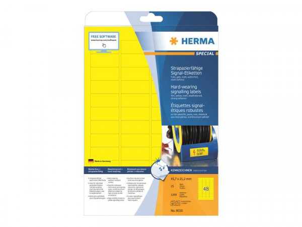 HERMA Signal-Etiketten A4 45,7x21,2 mm gelb Folie 1200 St.