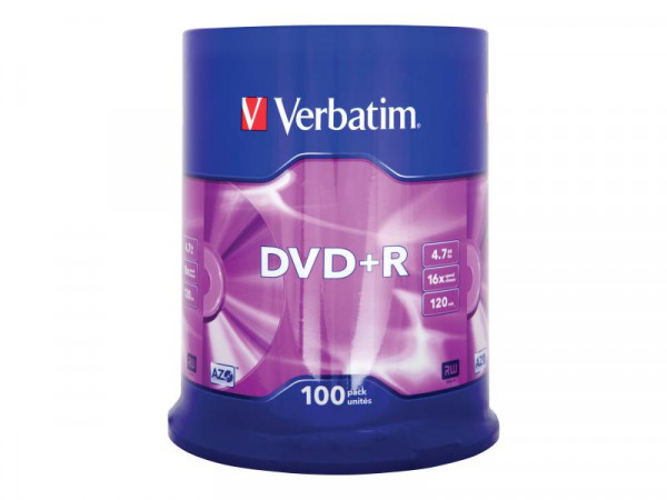 DVD+R Verbatim 4,7GB 100pcs Pack 16x Spindel azo silber