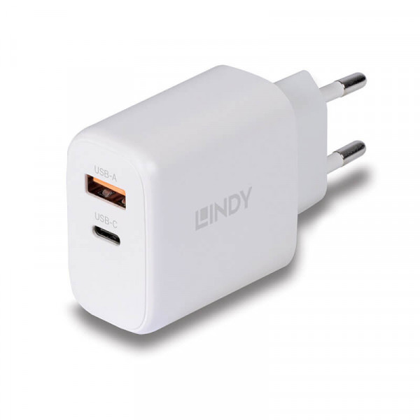 LINDY USB Ladegerät Typ A+C GaN Charger 65W, weiß