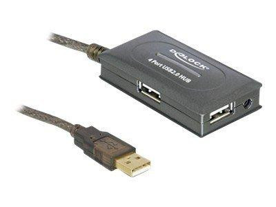 USB Verl. Delock A -> 4x A St/Bu 10.00m aktiv grau