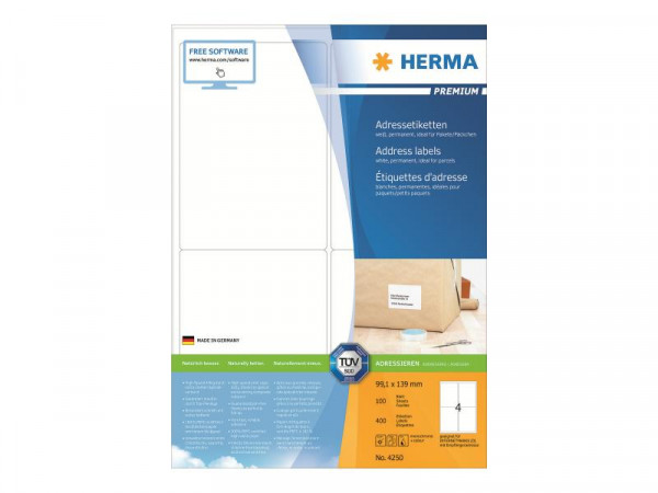 HERMA Adressetiketten A4 weiß 99,1x139 mm Papier 400 St.