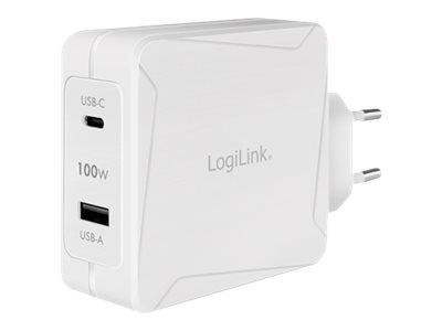 Logilink Steckdosenadapter, 1x USB-C & 1x USB-A, GaN, 100W