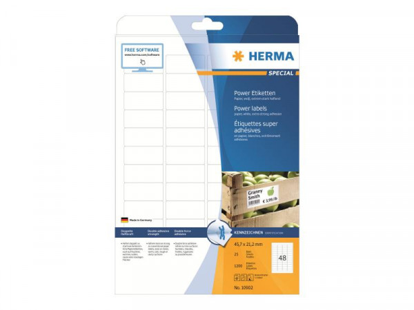 HERMA Etiketten A4 weiß 45,7x21,2 mm extrem haftend 1200 St.