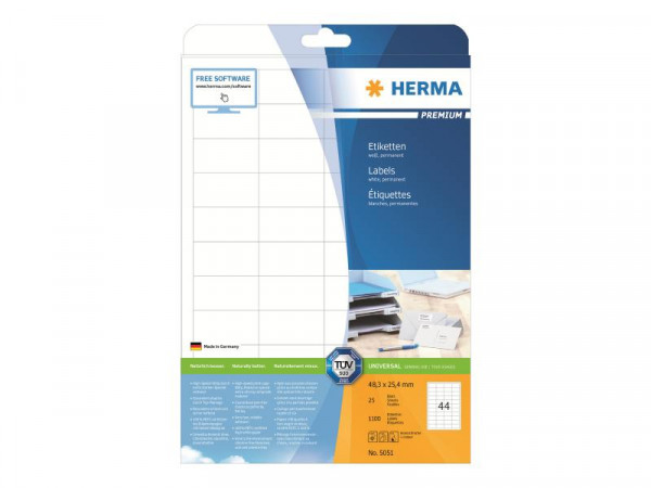 HERMA Etiketten A4 weiß 48,3x25,4 mm Papier matt 1100 St.
