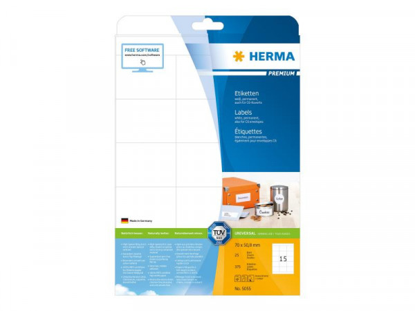 HERMA Etiketten Premium A4 weiß 70x50,8 mm Papier 375 St.