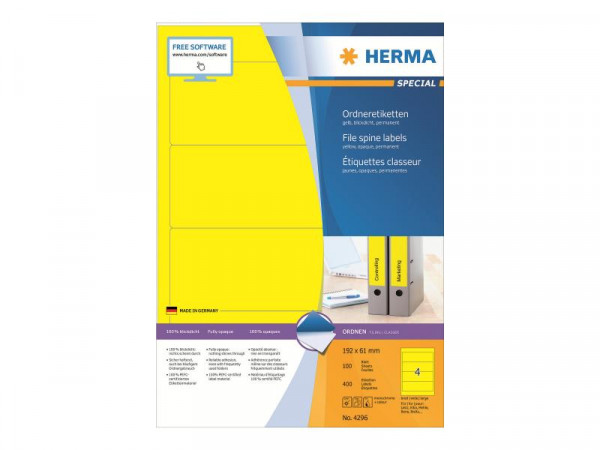 HERMA Ordneretiketten A4 gelb 192x61 mm Papier opak 400 St.