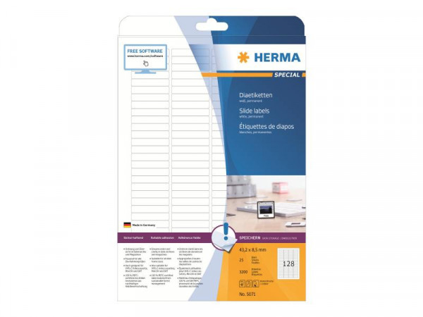 HERMA Dia-Etiketten A4 weiß 43,2x8,5 mm Papier matt 3200 St.