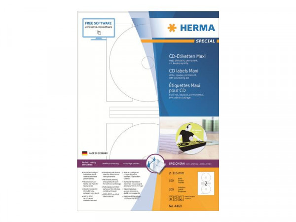 HERMA CD-Etik. Maxi A4 weiß 116 mm Papier opak 200 St.
