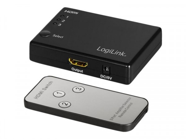 LogiLink Switch HDMI 3x1-Port, 1080p/60Hz, HDCP,CEC,RC,smal