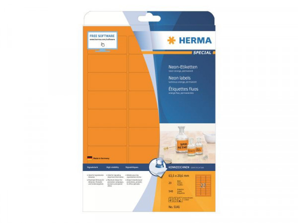 HERMA Etiketten A4 neon-orange 63,5x29,6 mm Papier 540 St.