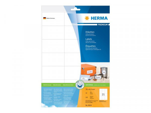HERMA Etiketten Premium A4 weiß 70x42,3 mm Papier 210 St.