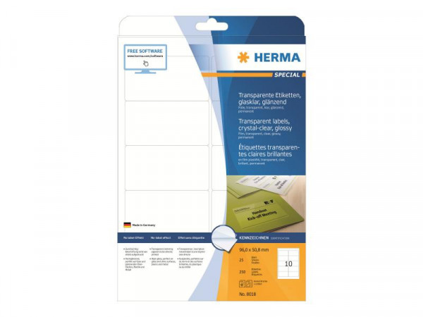 HERMA Etik. glasklar A4 96x50,8 mm Folie glänzend 250 St.