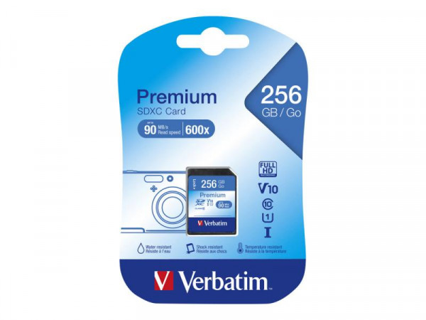 SD Card 256GB Verbatim SDXC Premium Class 10 extern retail