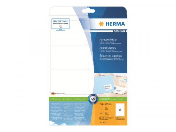 HERMA Adressetiketten A4 weiß 99,1x67,7 mm Papier 200 St.