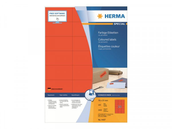 HERMA Etiketten A4 rot 70x37 mm Papier matt 2400 St.
