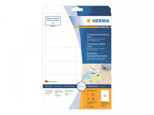 HERMA Etiketten transp. matt A4 97x42,3 mm Folie 300 St.