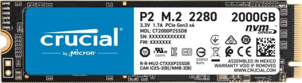SSD 2TB Crucial M.2 (2280) P2 NVMe PCIe 3D 7mm intern