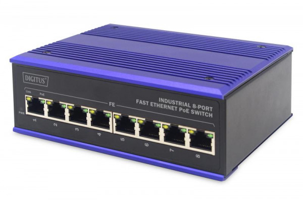 DIGITUS Industrieller 8-Port Fast Ethernet PoE Switch