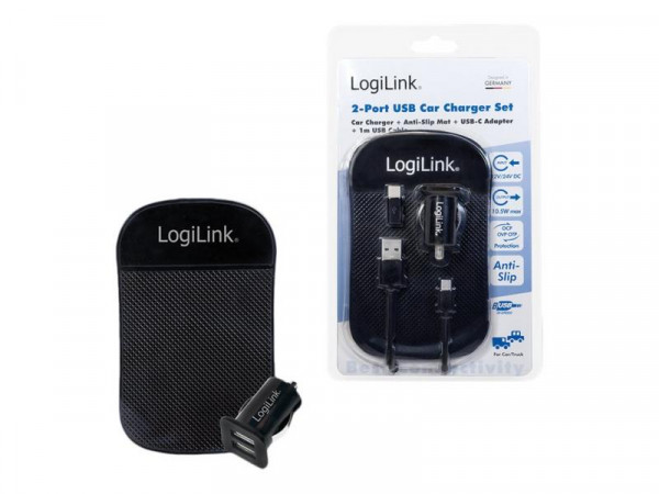 Logilink USB Kfz Netzteil, 2x USB-Port, 10.5W + Antirutschm.