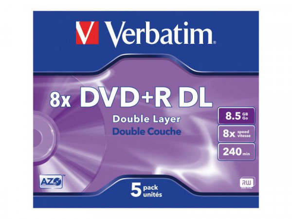 DVD+R Verbatim 8,5GB 5pcs Pack double 8x JewelCase silver