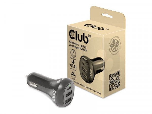 Club3D USB KFZ-Ladegerät 1xUSB C, 2xUSB A, 36W, 12/24V