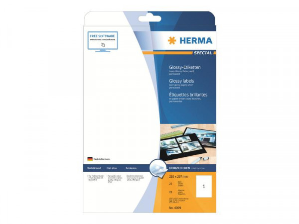 HERMA Etiketten A4 weiß 210x297 mm Papier glänz. 25 St.
