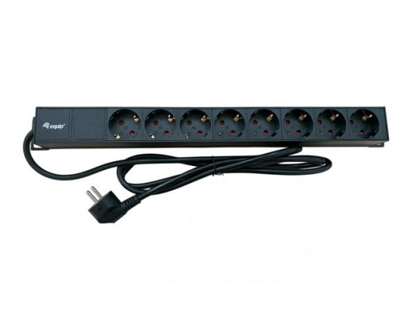 Equip 19" Steckdosenleiste CEE7/7 90°->8xSchuko+Switch Alu.