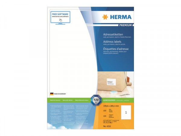 HERMA Adressetiketten A4 weiß 199,6x289,1 mm Papier 100 St.